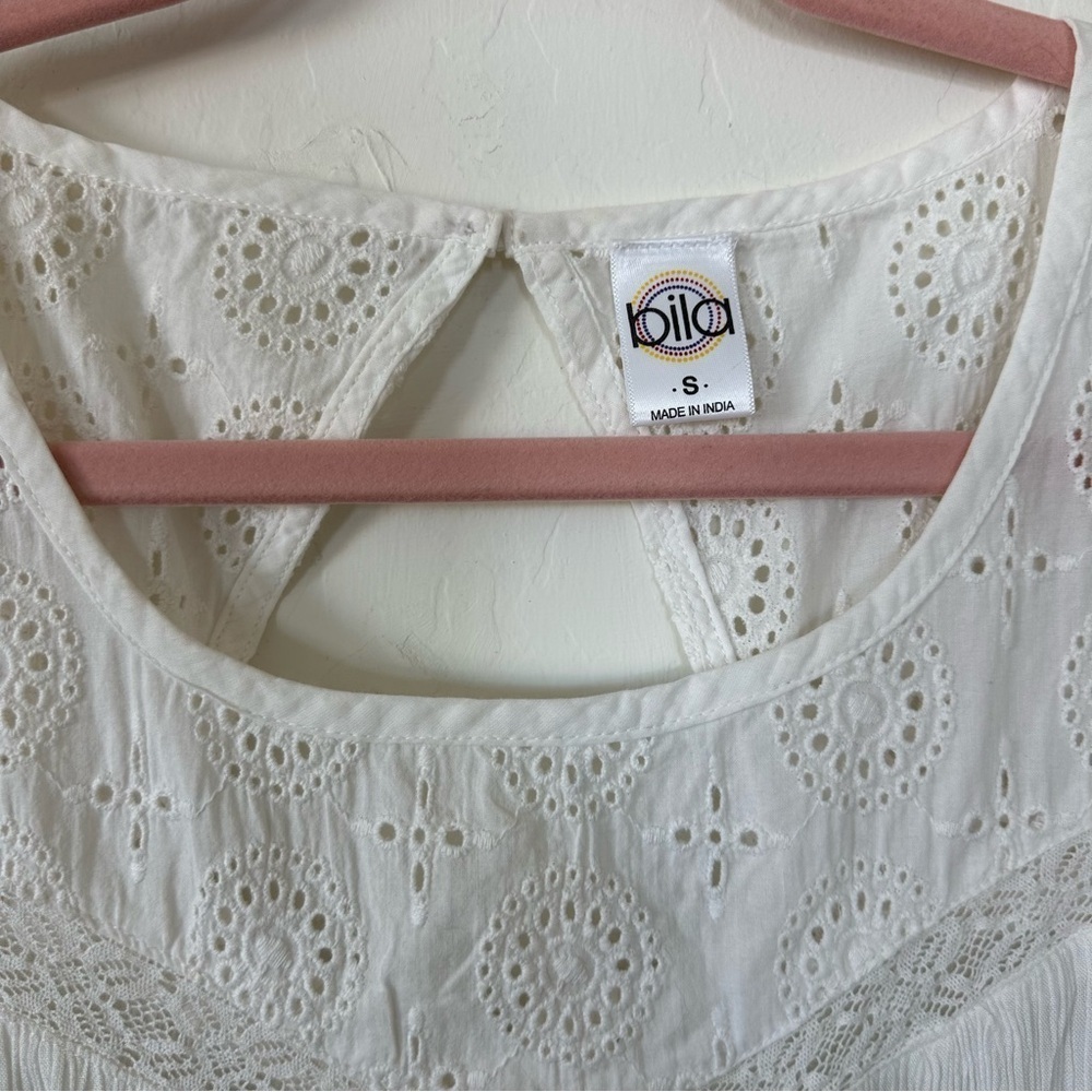 Anthropologie Bila Boho Blue White Ombré Tie Dye Eyelet Lace Tank Top Size Small - Picture 5 of 11